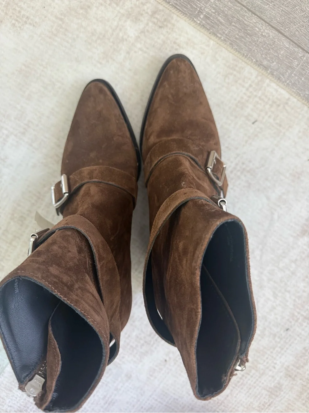 AllSaints Brown Suede Buckle Ankle Boots